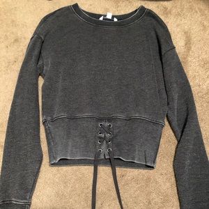 Gray long sleeve top with tie. Only worn once!